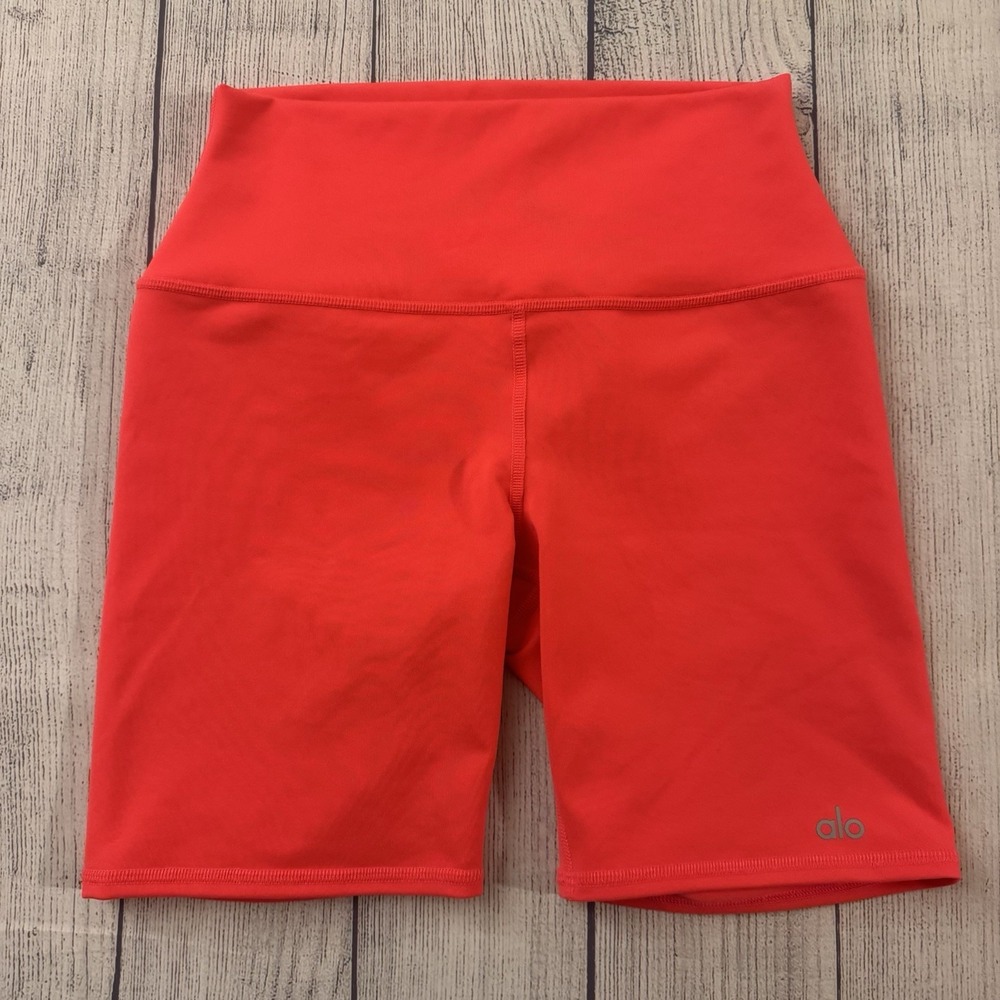 Alo Yoga Airbrush Biker Shorts 6.5" High-Waist Bright Pink Small Athleisure
